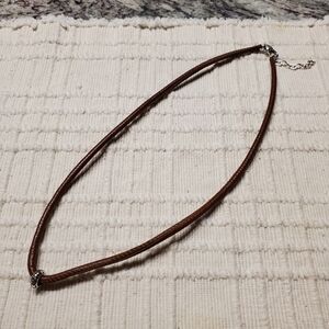Brighton brown braided leather charm necklace with spacer
